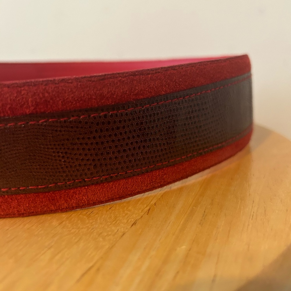 Vintage Milor Red Genuine Leather M/L Made in Taiwan Belt - Picture 3 of 7